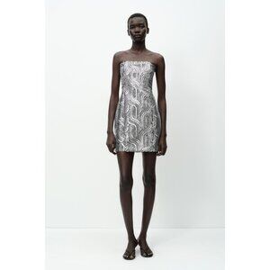 Zara Womens Mini Dress S Small Silver Sequin Lined Strapless Party 3751/973 NWT